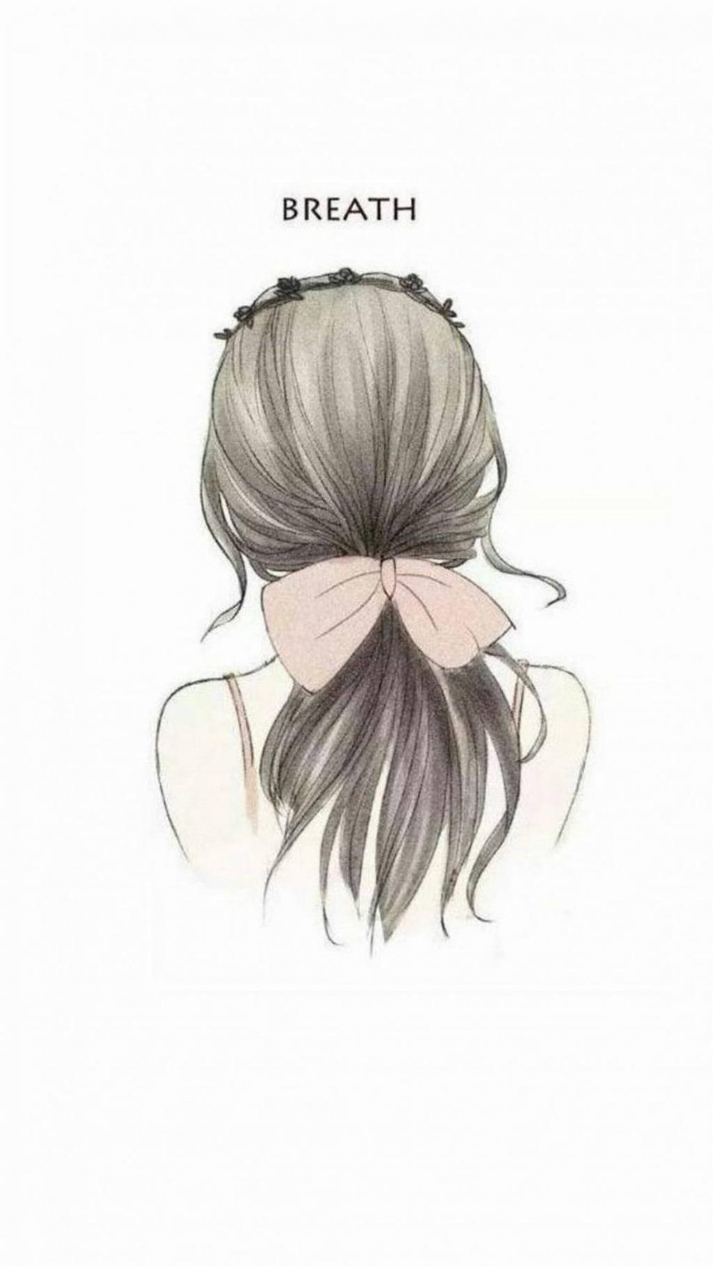 卡通少女背影手绘