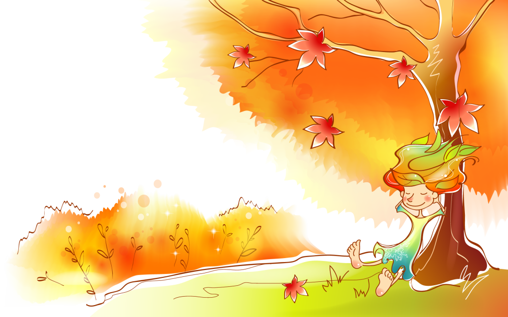 矢量金色秋天儿童