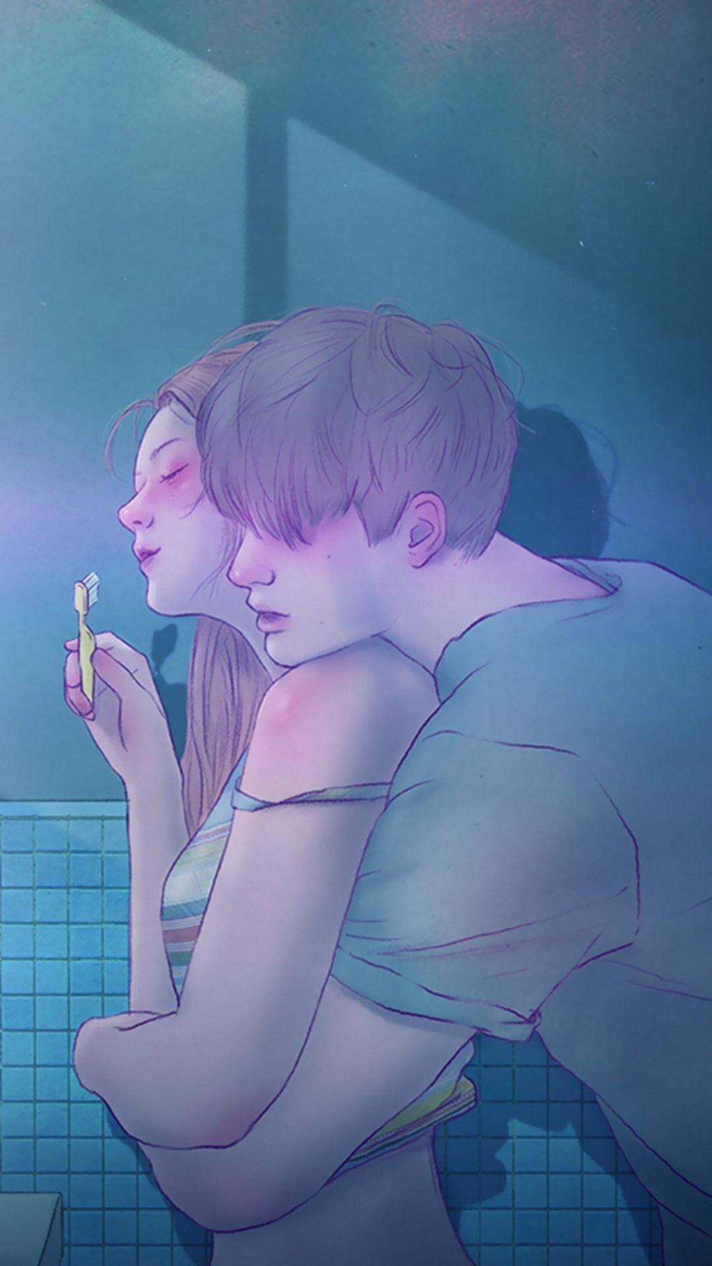 甜蜜情侣手绘插画