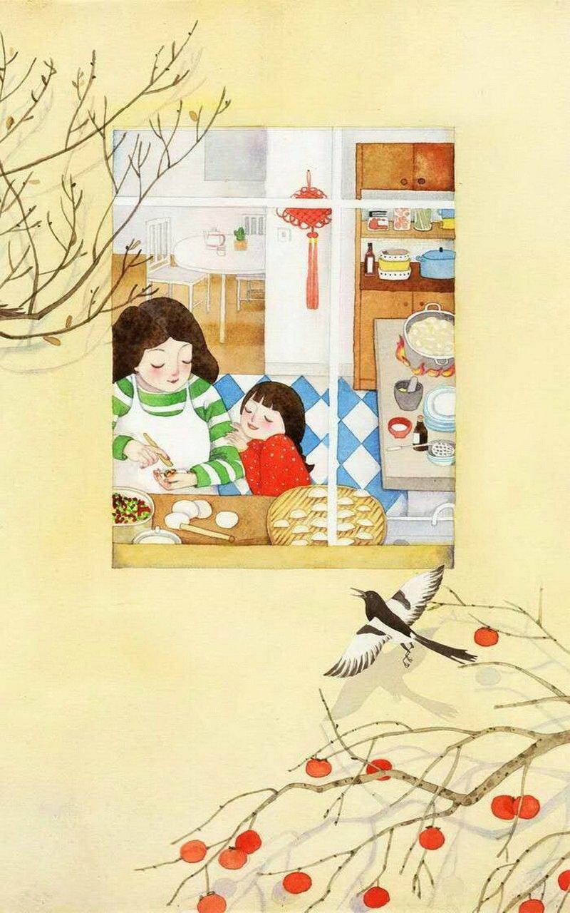 冬至手绘插画暖写真