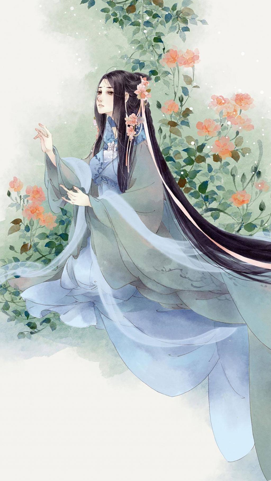 手绘古装卡通美女