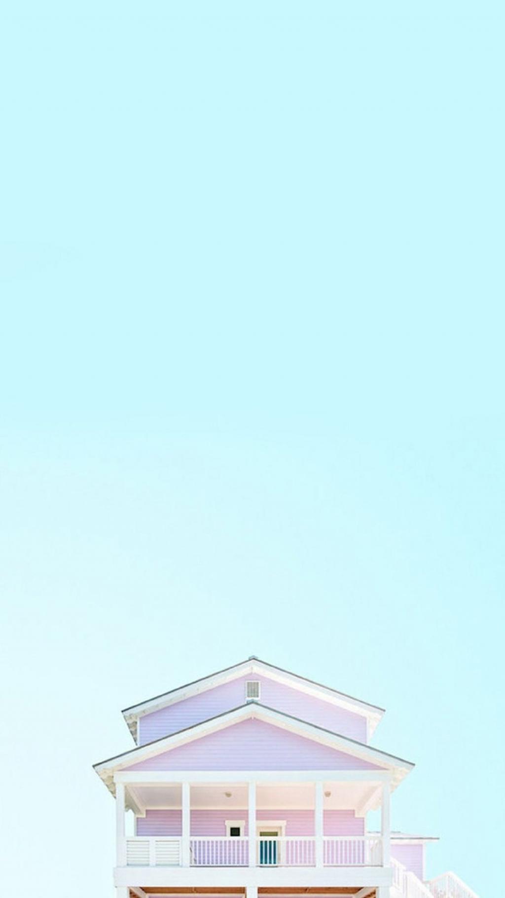 浅蓝色天空小清新小房子