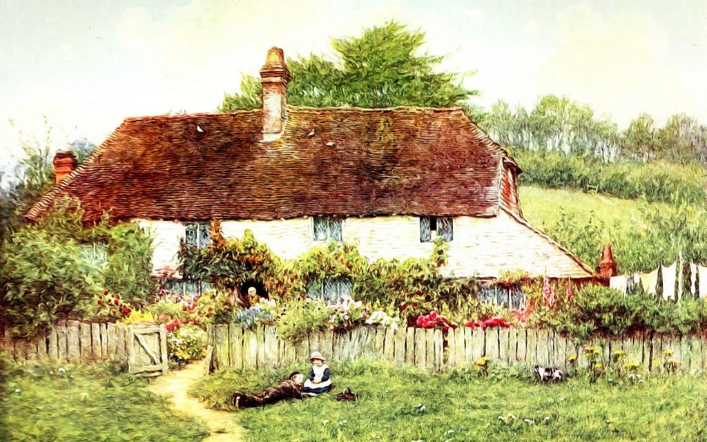 乡村风景水彩画