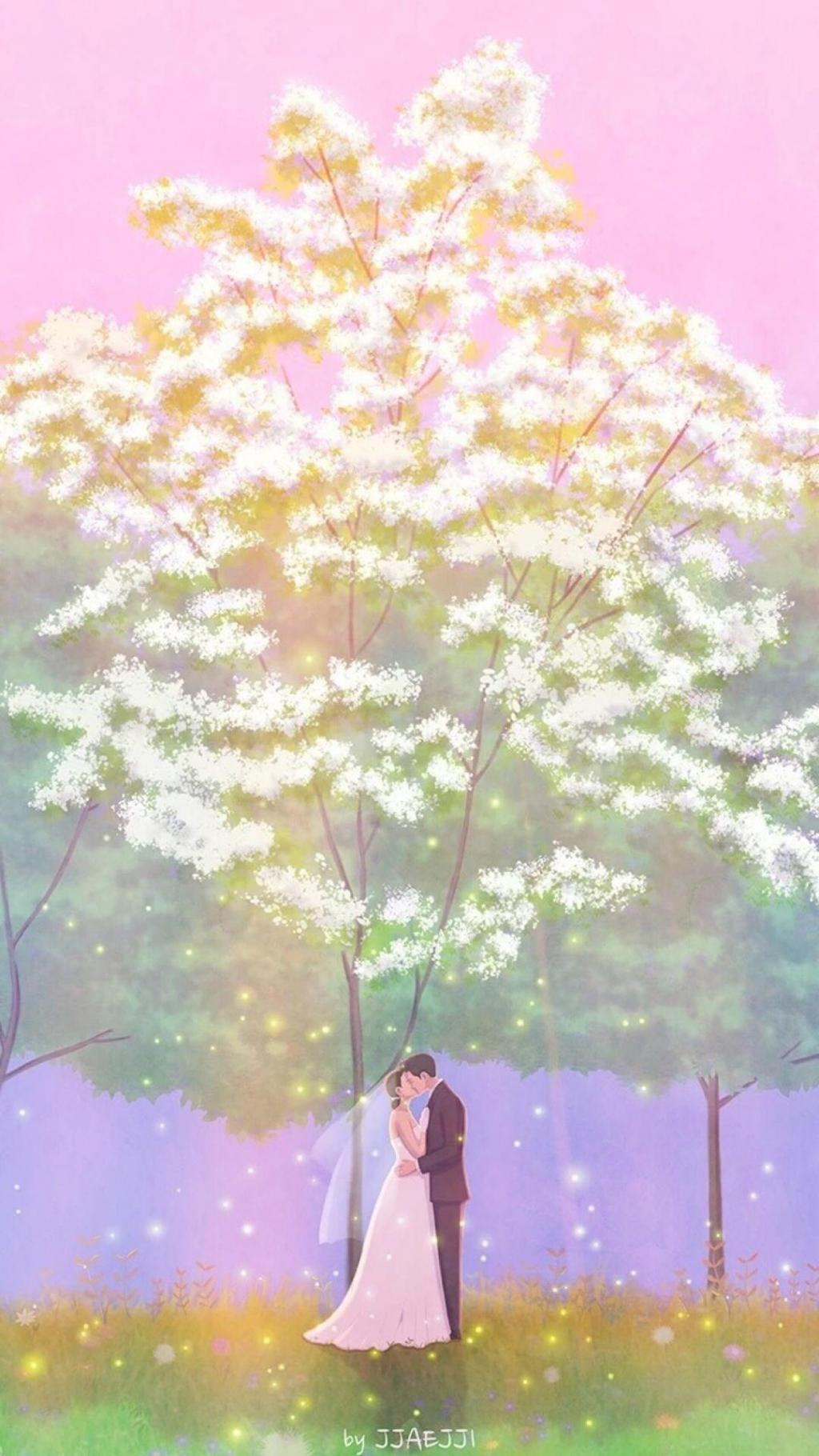 甜蜜情侣夫妻插画