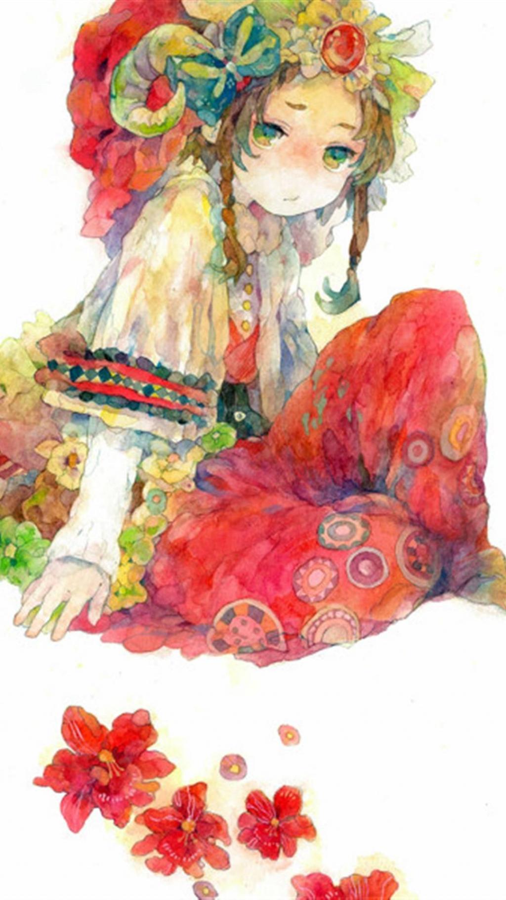 水彩萌妹纸插画