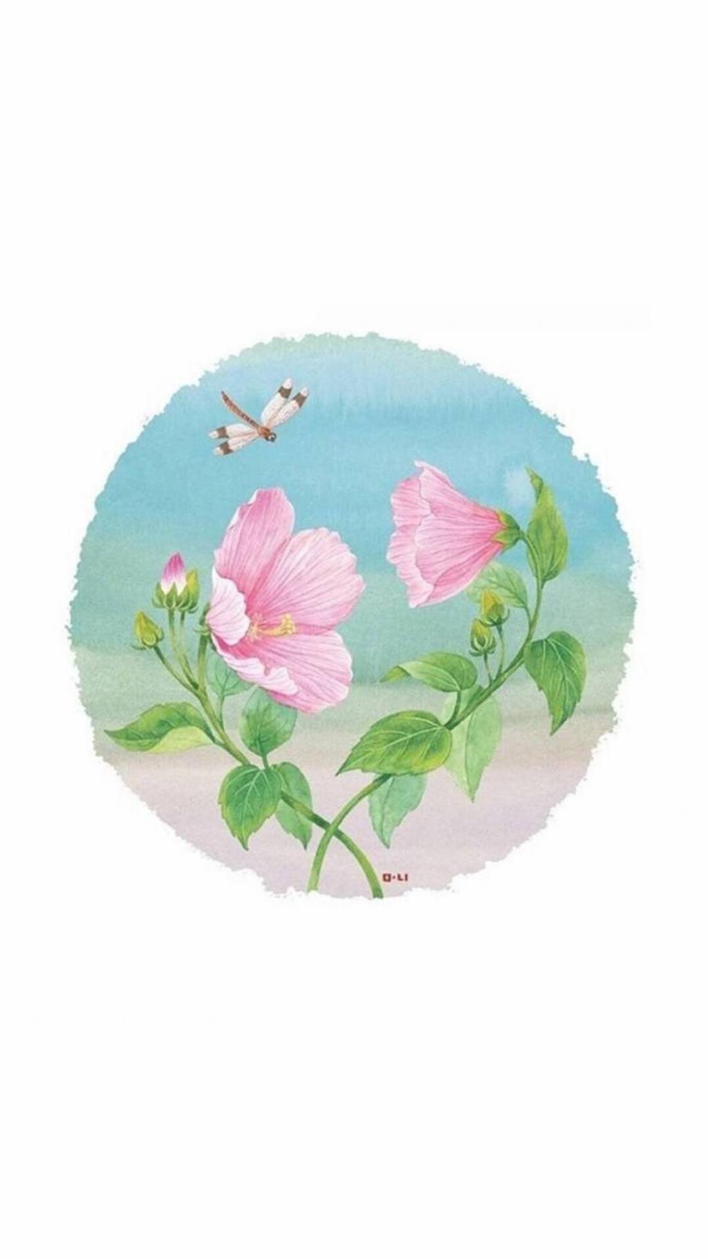 中国风花卉圆形设计感背景