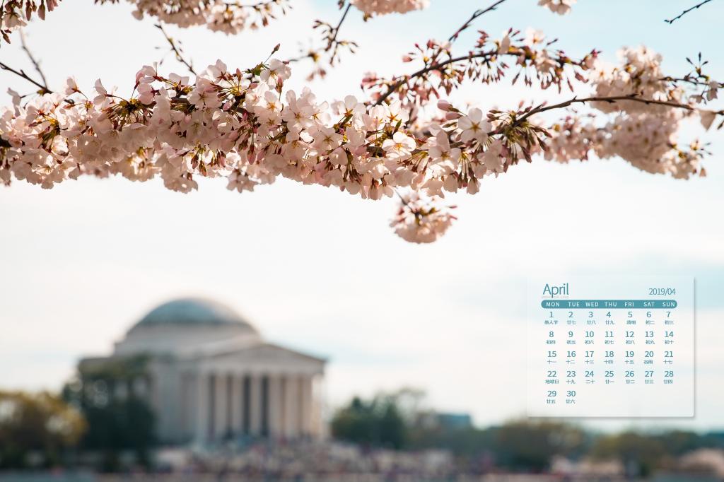 2019年4月唯美淡雅小清新花朵日历
