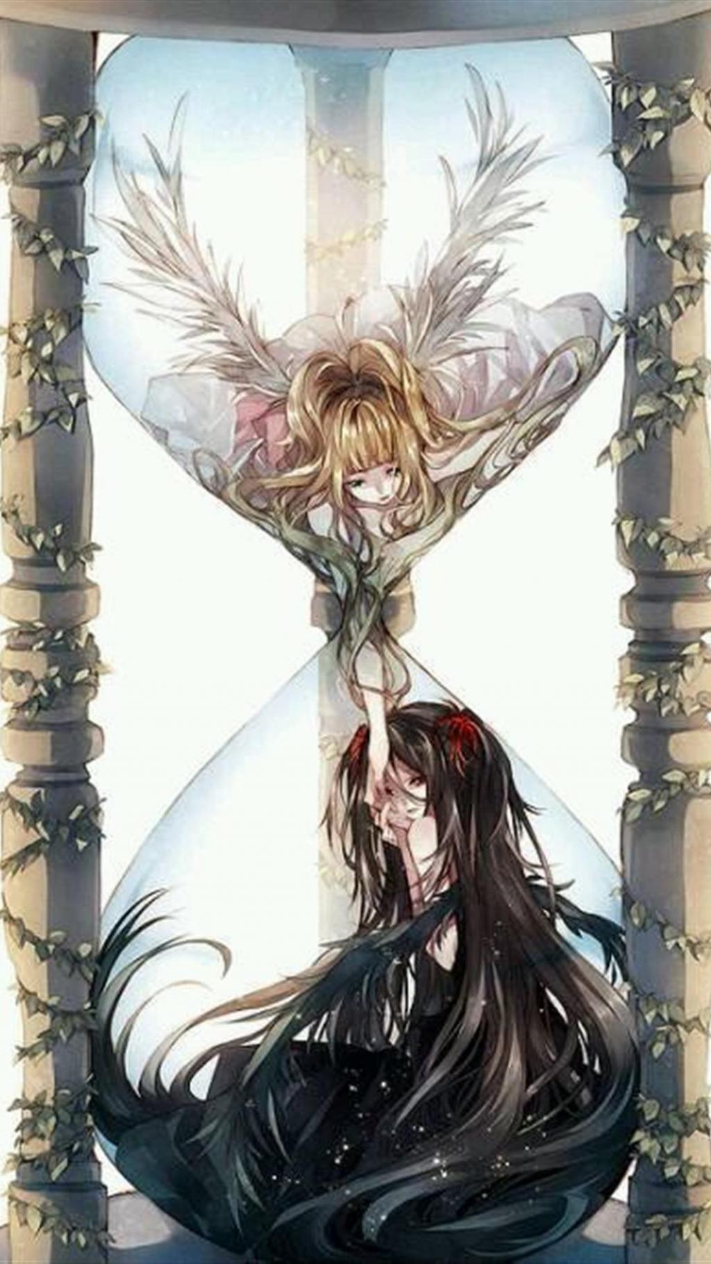 手绘二次元沙漏插画