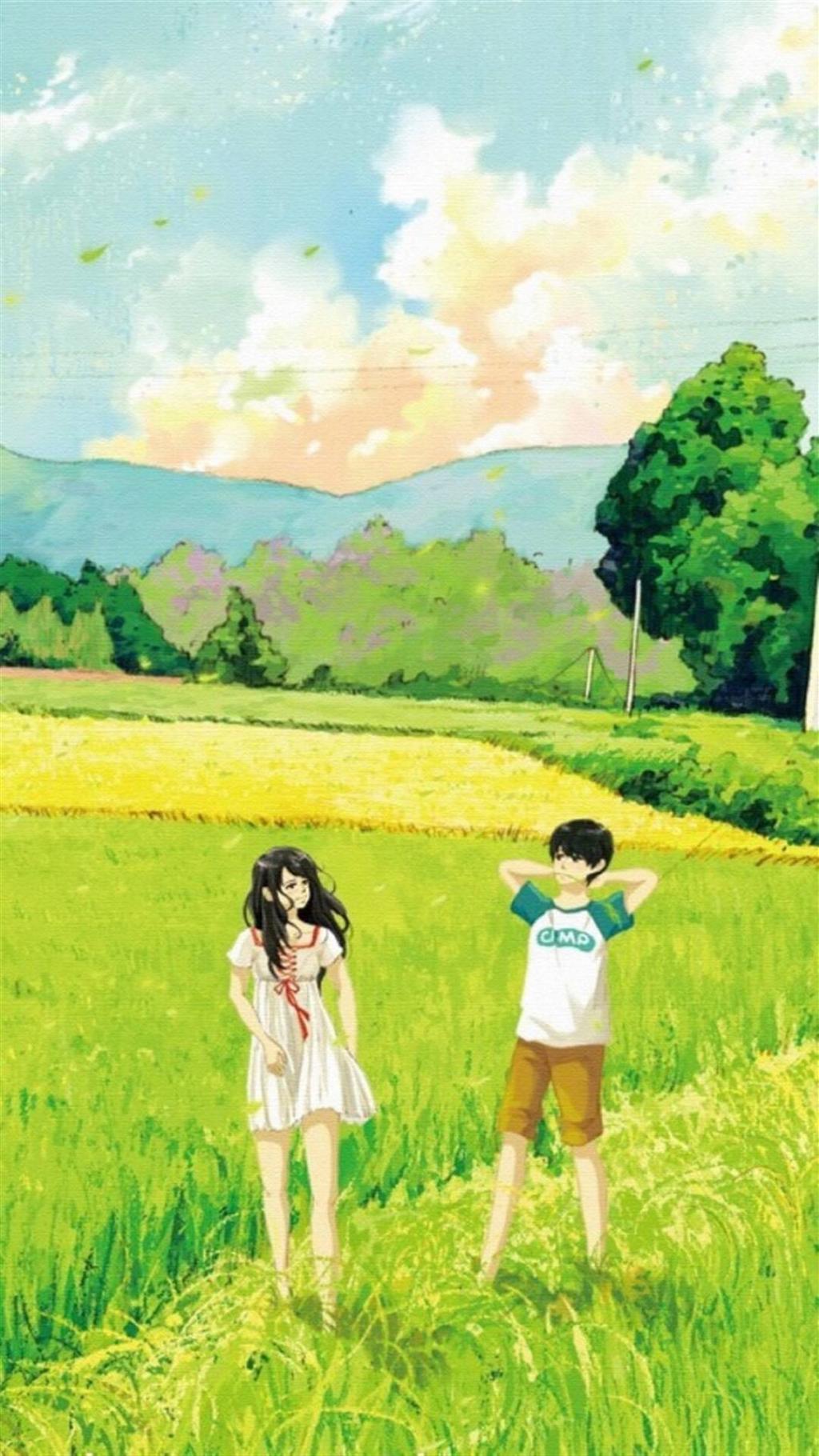 夏日清爽甜美情侣插画