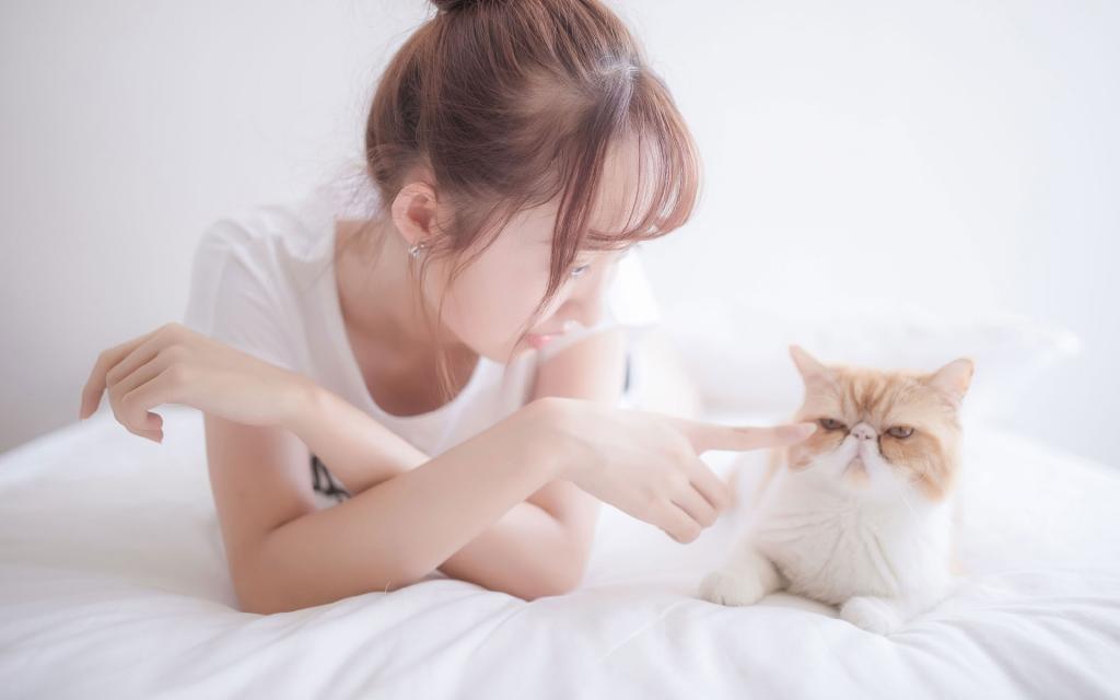 丸子头少女床上