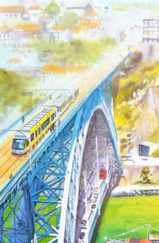 水彩城市风光插画-2