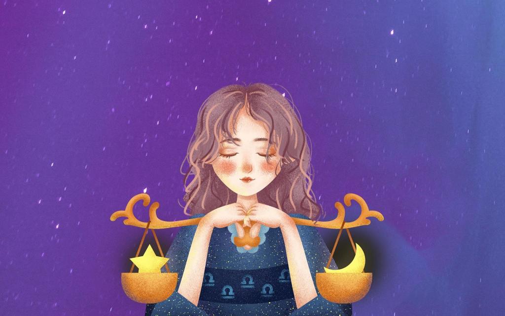 天秤座女孩星空背景创意插画