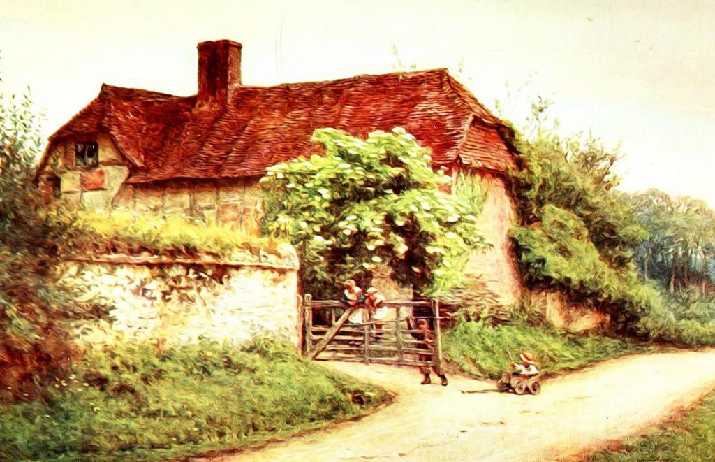 乡村风景水彩画