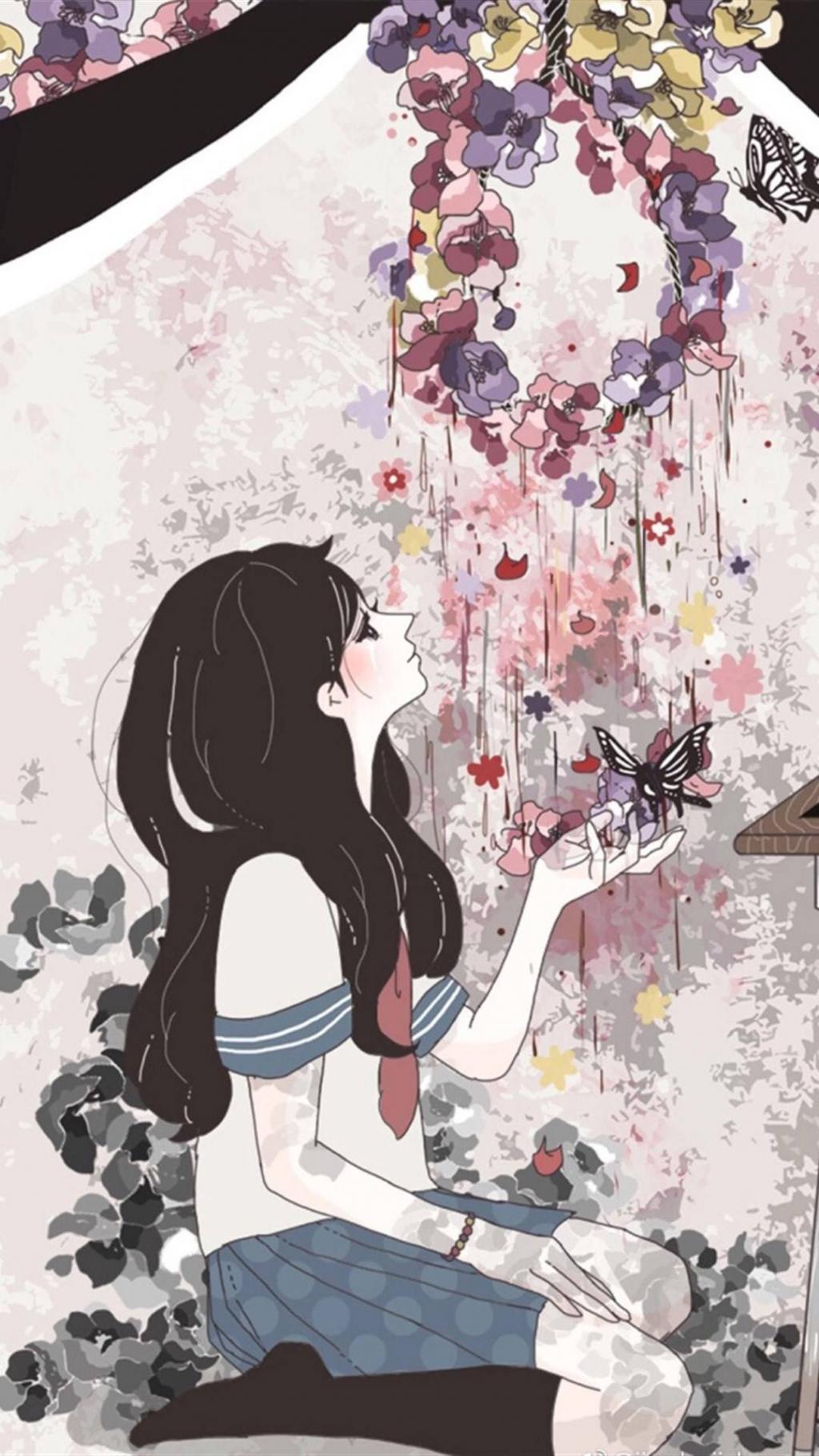 复古风女子高中生插画