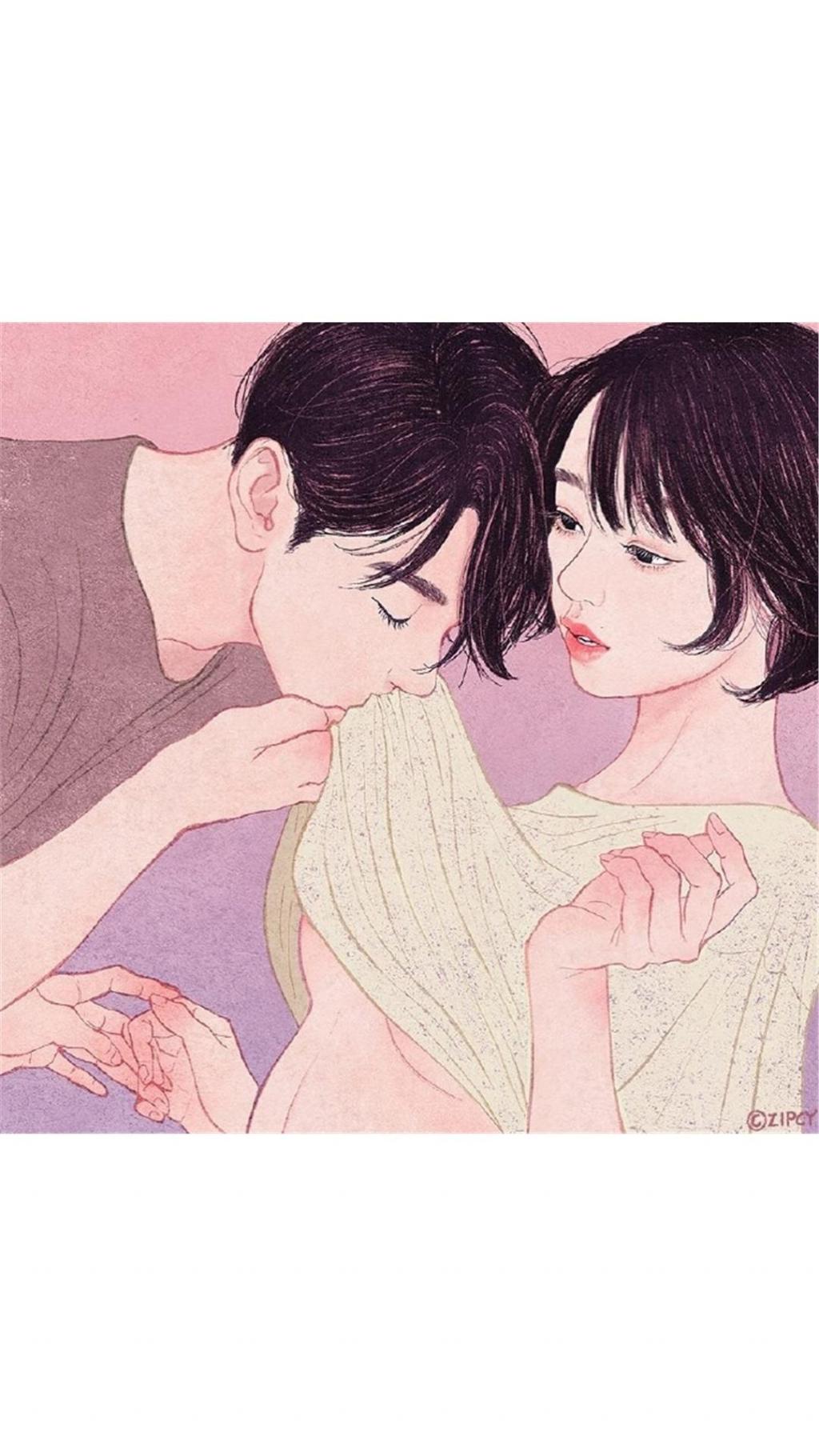 甜蜜情侣插画锁屏