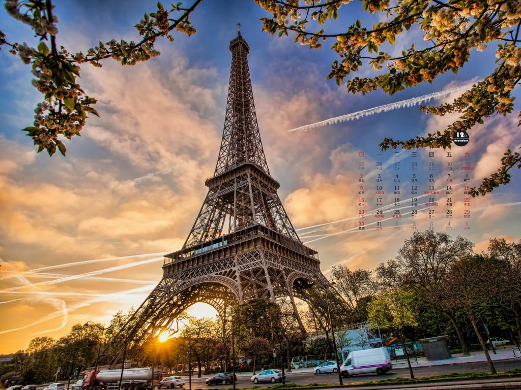 2018年12月犹如巨人的埃菲尔铁塔日历