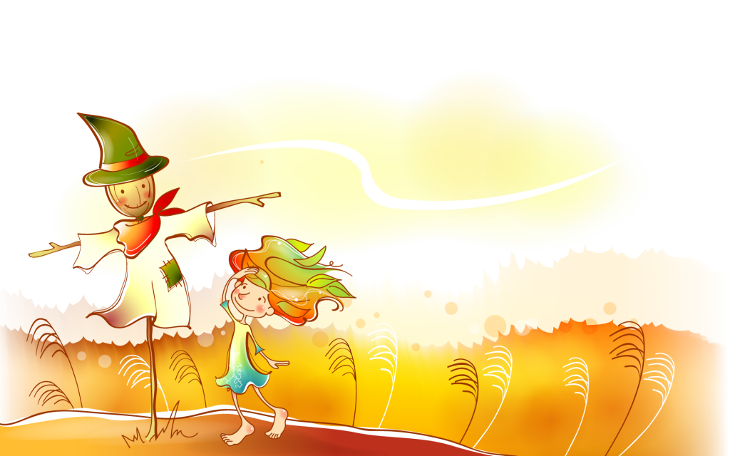 矢量金色秋天儿童