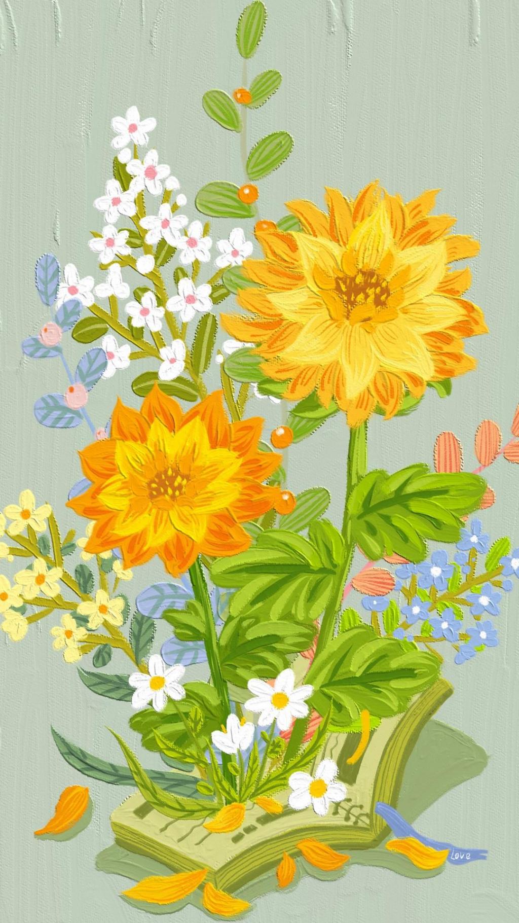 小清新唯美花卉手绘插画