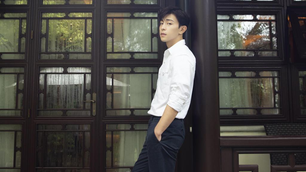 邓伦白衬衫竹林清新写真