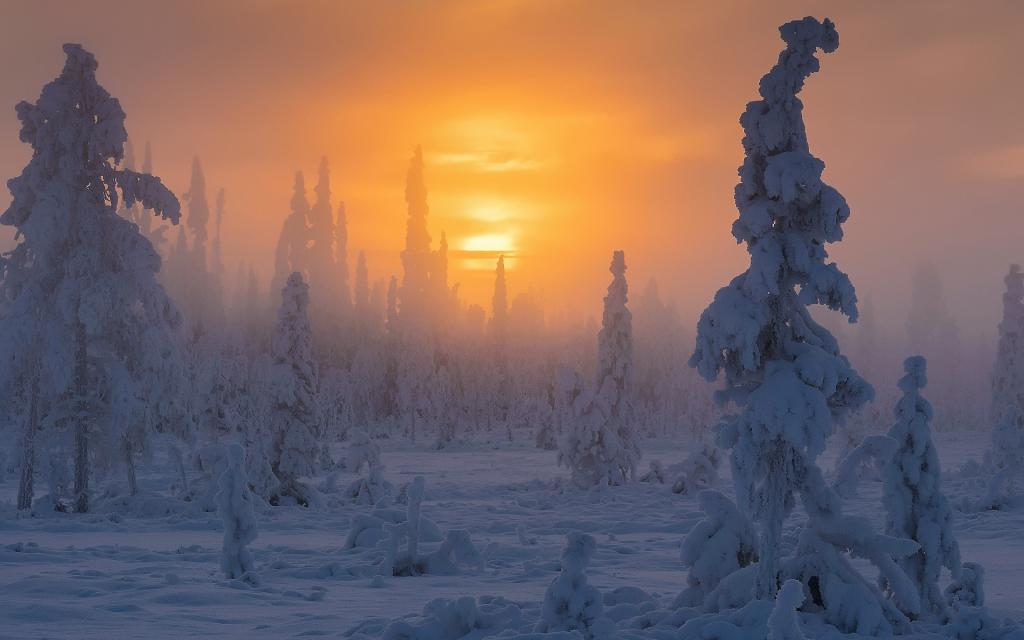 瑞典的冬天日落美景