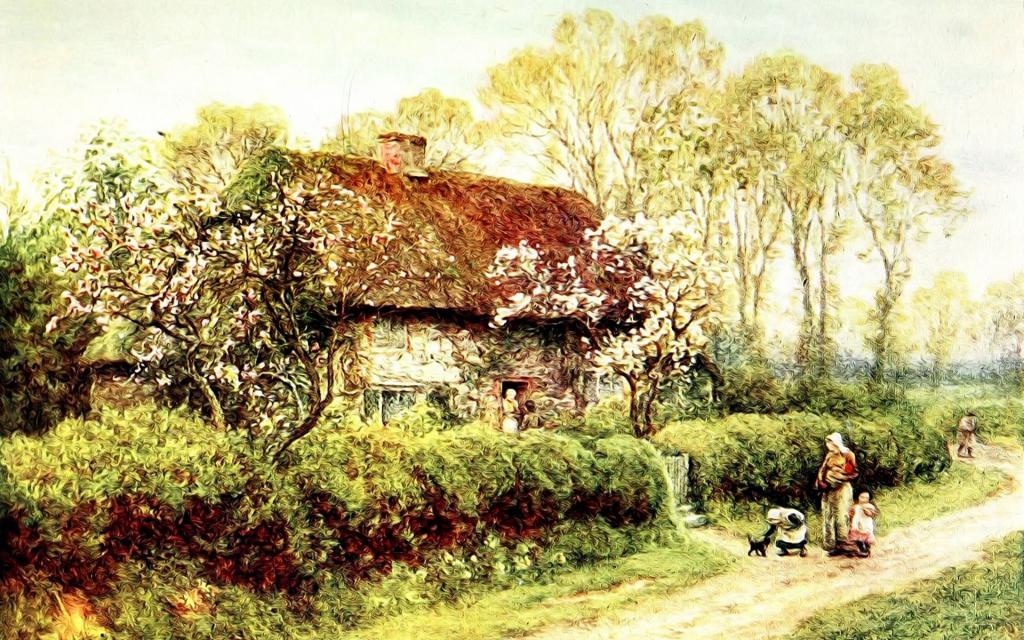 乡村风景水彩画