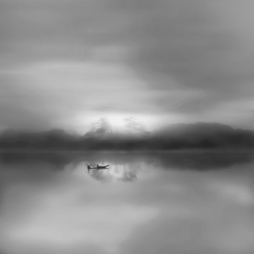 江河水黑白风光