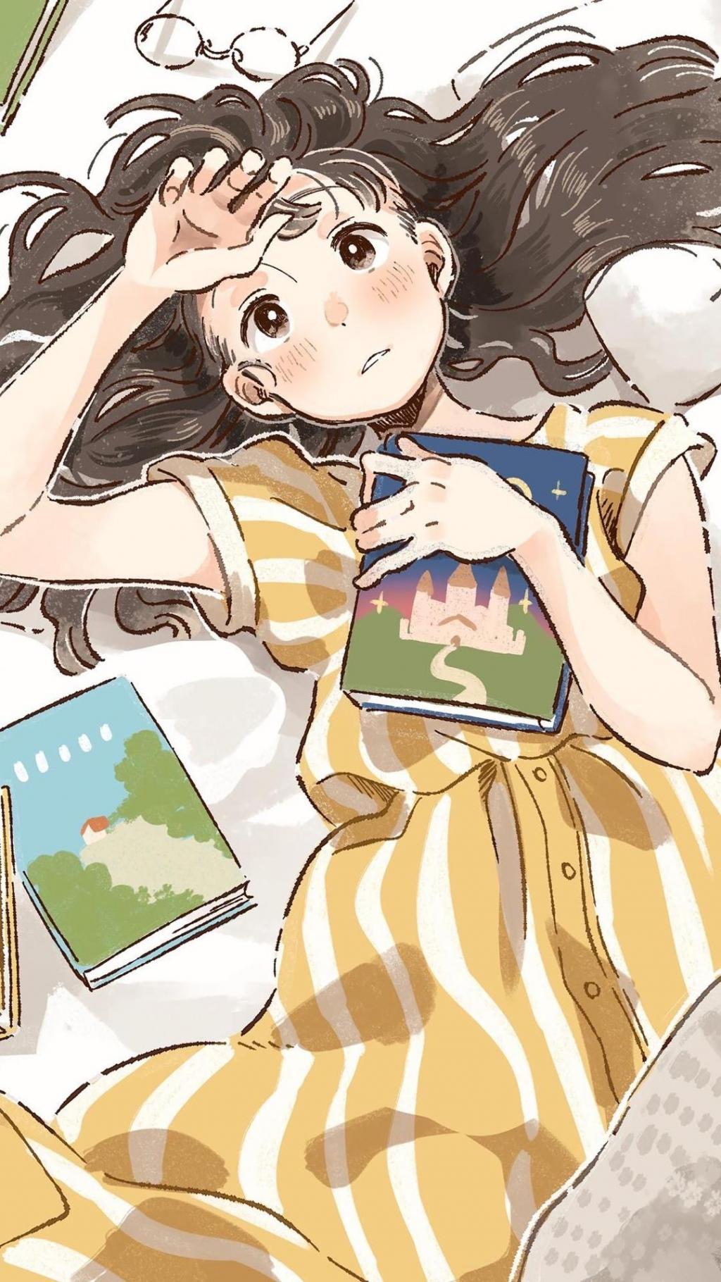 治愈系动漫少女清新甜美手绘插画