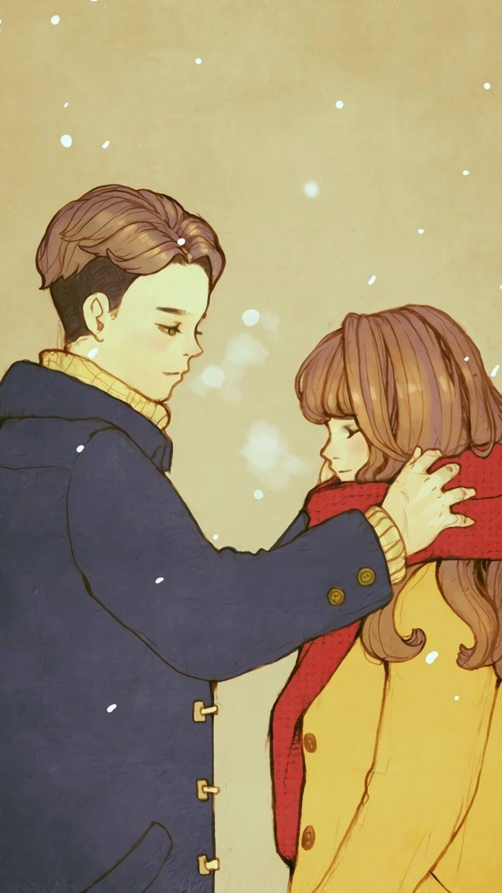 温馨韩版手绘情侣图片