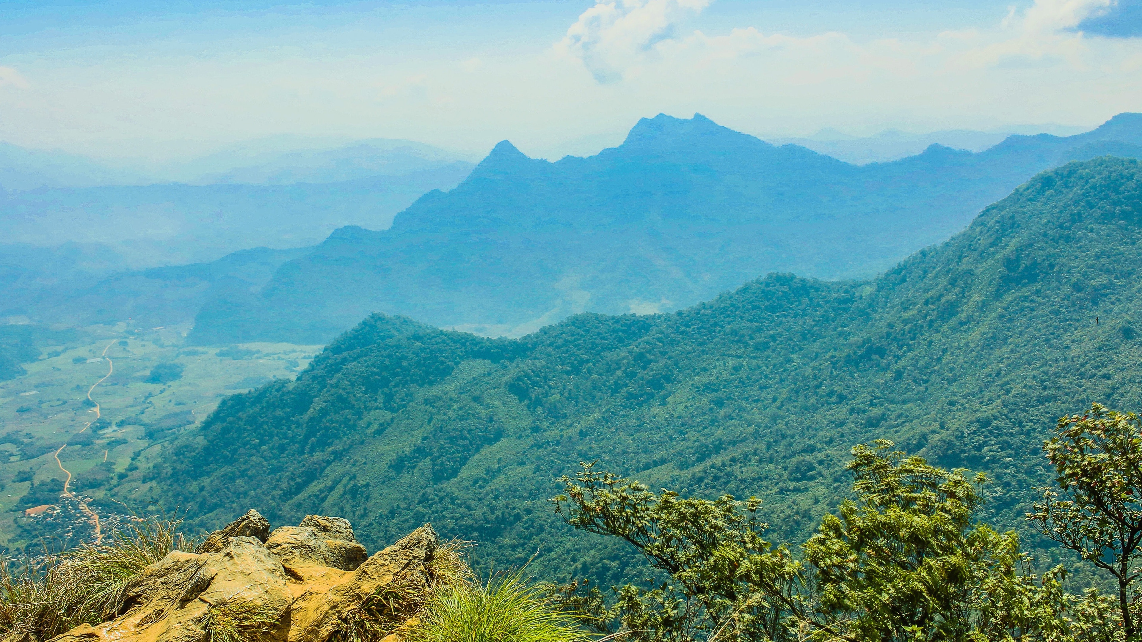 雾气朦胧,山峰高耸入云