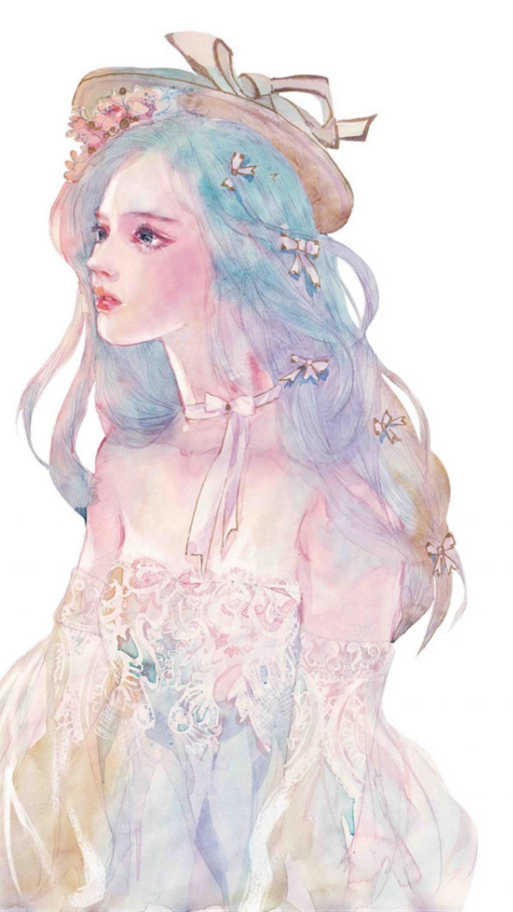 手绘水彩新娘插画