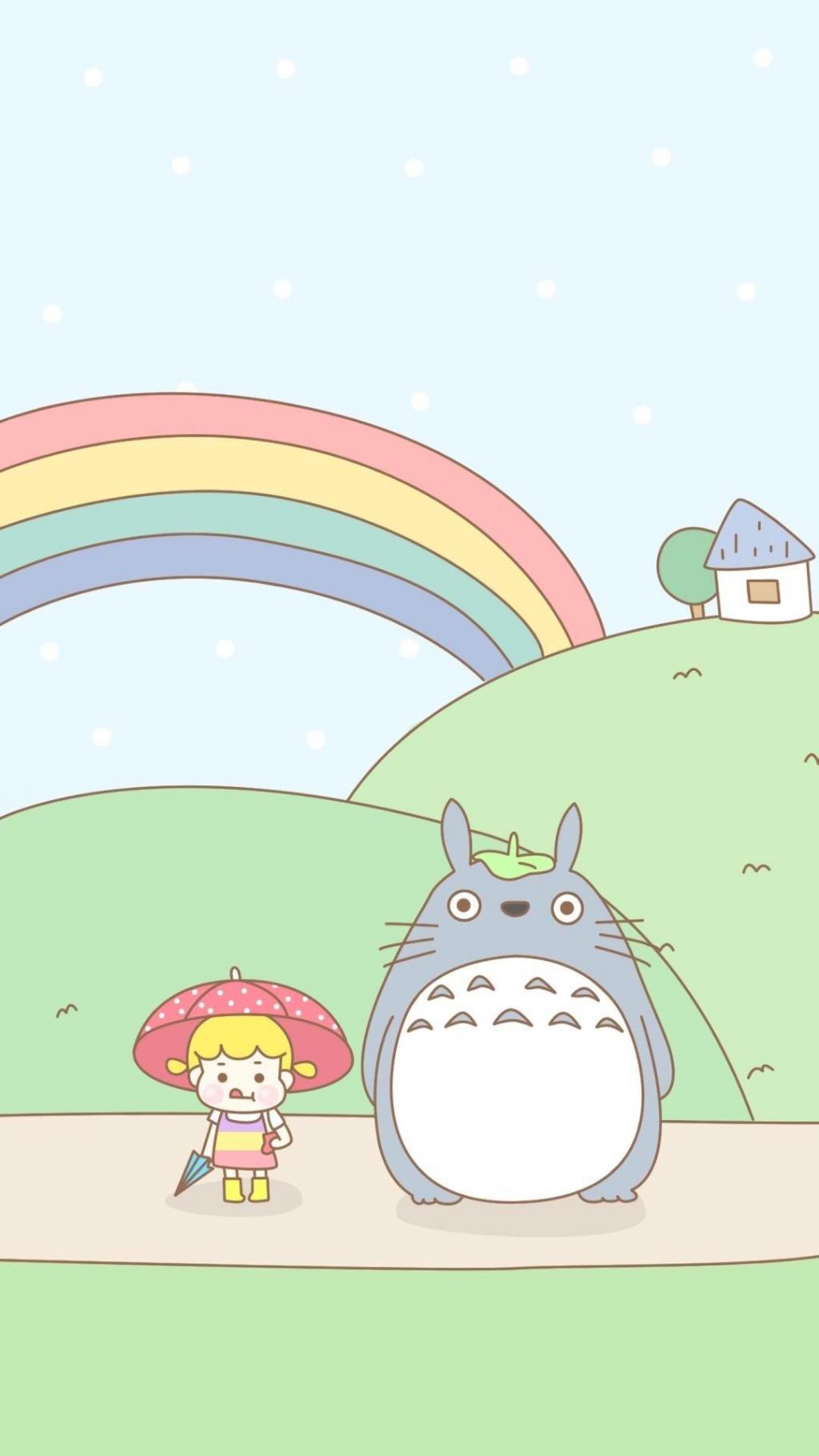 龙猫与小女孩可爱卡通手绘插画