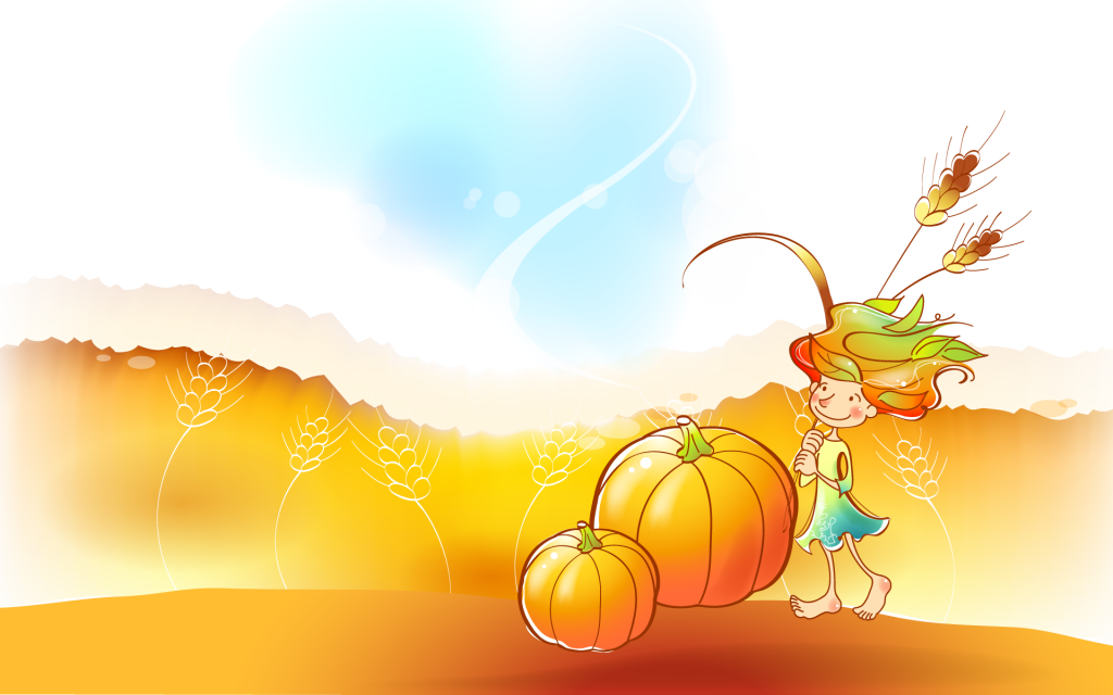 矢量金色秋天儿童