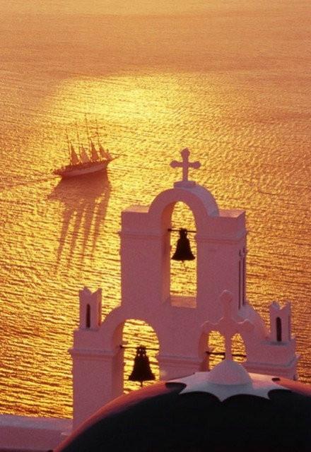 希腊圣托里尼岛日落风景