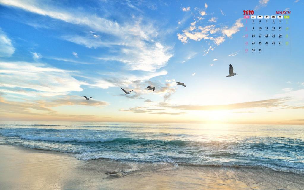2020年3月优美的海滩风光日历写真