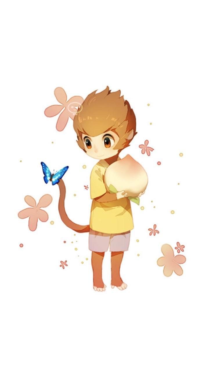 可爱大圣卡通手绘手机锁屏壁纸