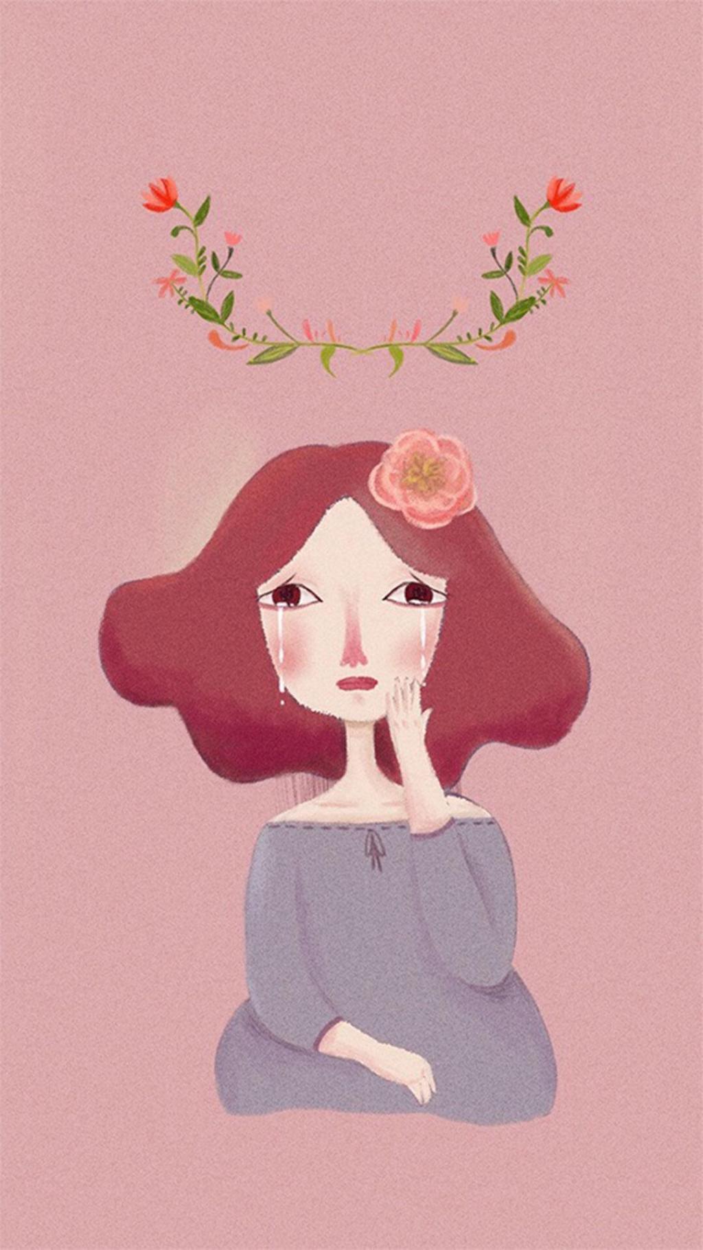 文艺女孩手绘插画iphone壁纸