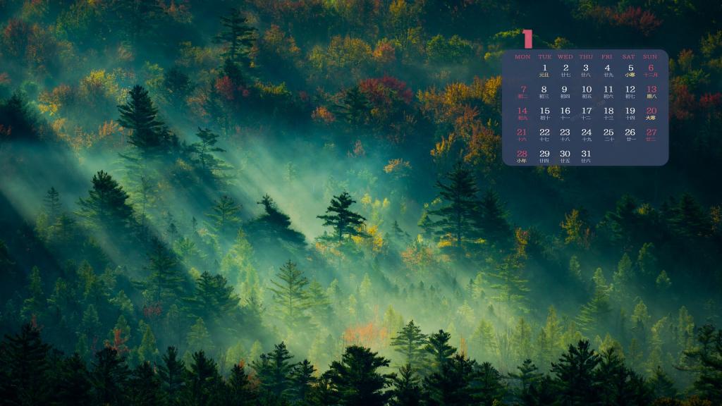 2019年1月满眼皆绿意日历