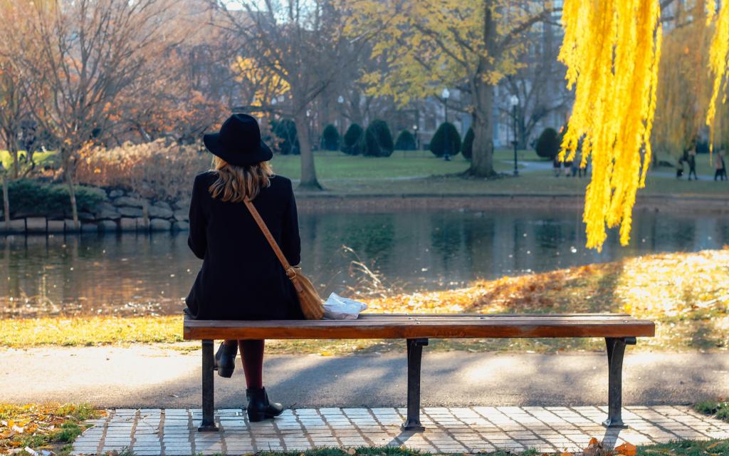 独自一个人看美景的背影