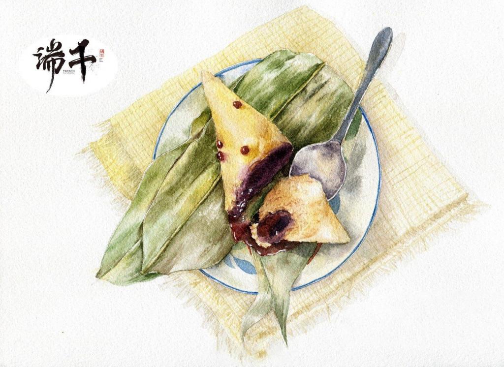 端午安康美味粽子水彩手绘插画