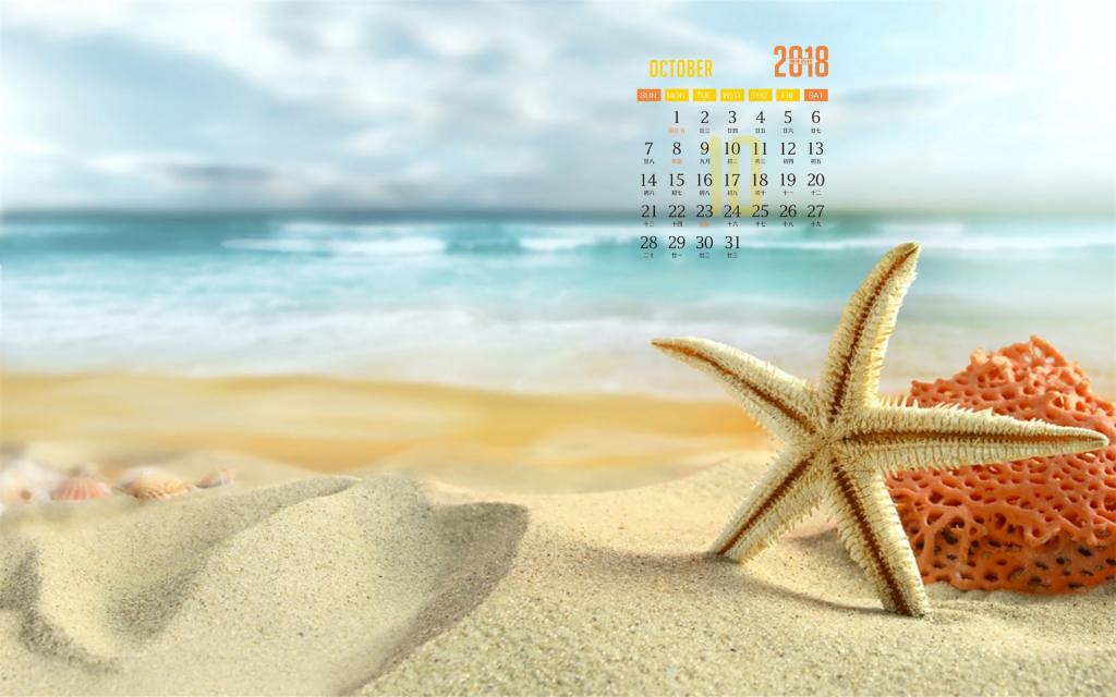 2018年10月夏日海星迷人图片日历
