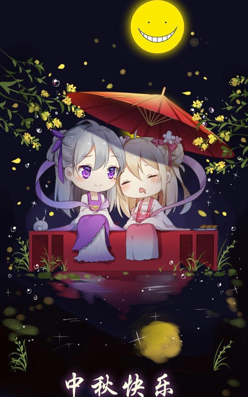 唯美中秋节庆祝插画