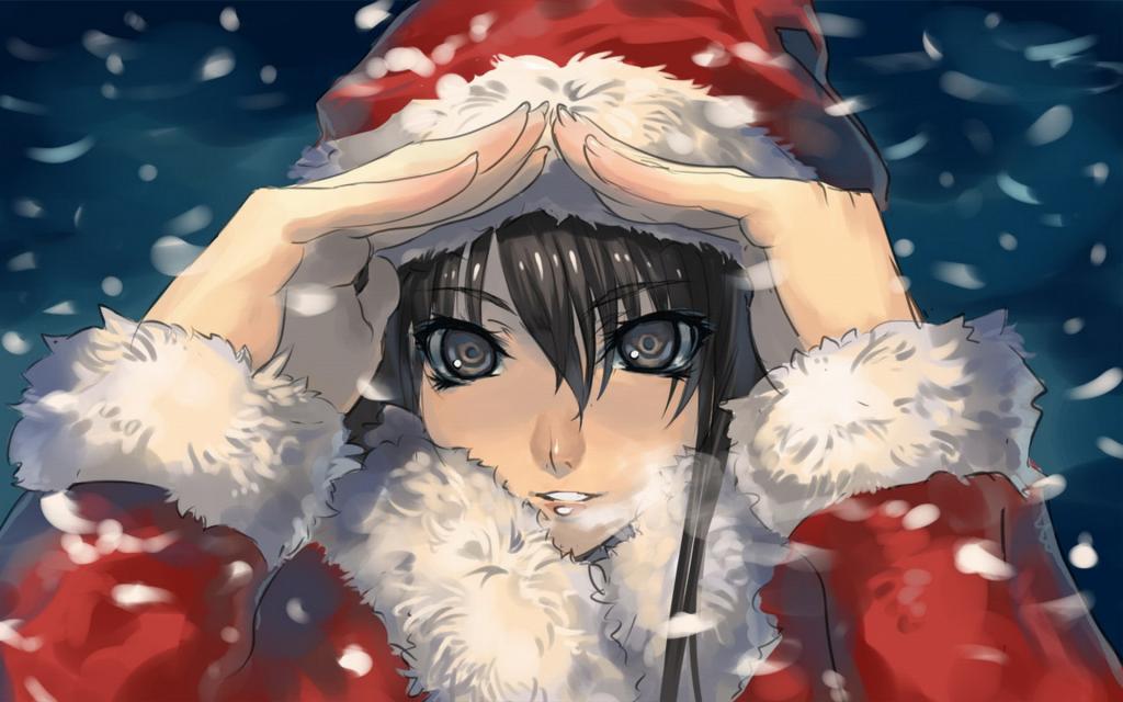 圣诞红色喜庆动漫美女