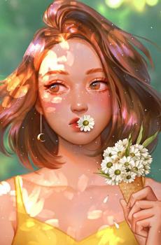 手绘唯美女生插画-0