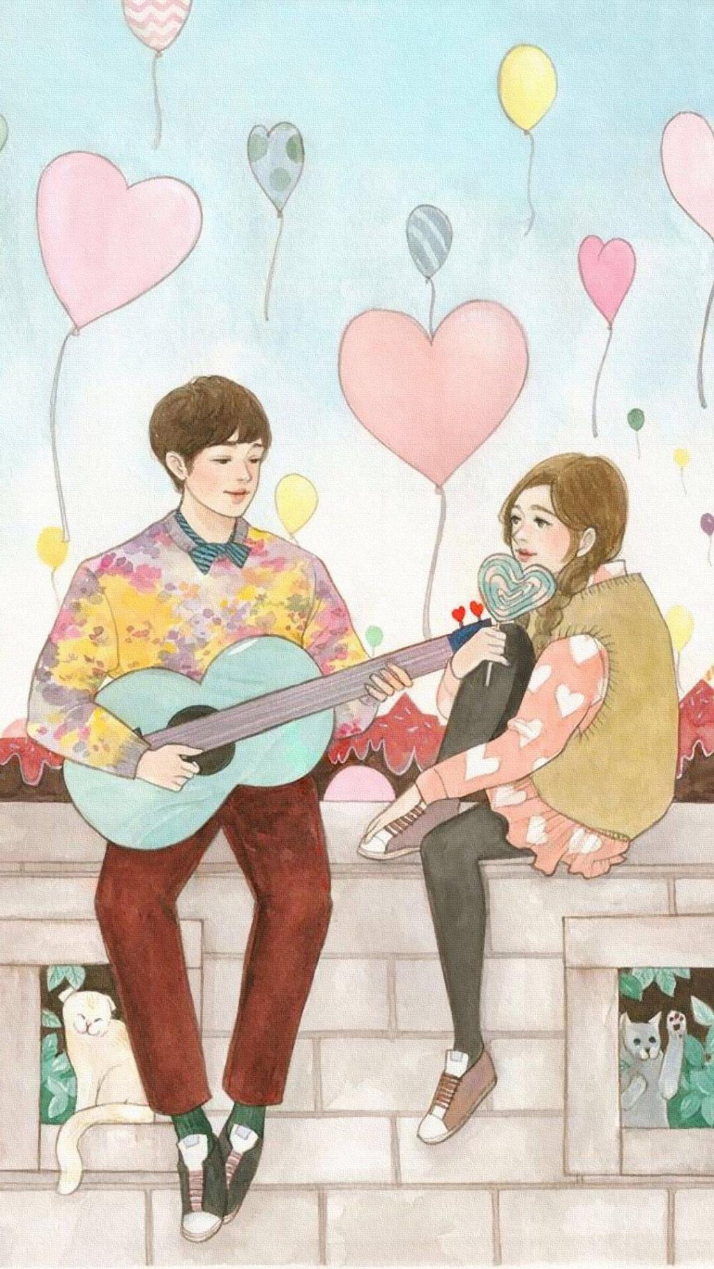 韩国情侣插画