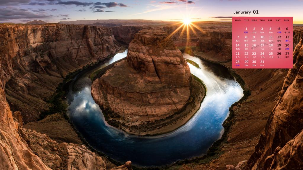 2019年1月美国旅游风光日历