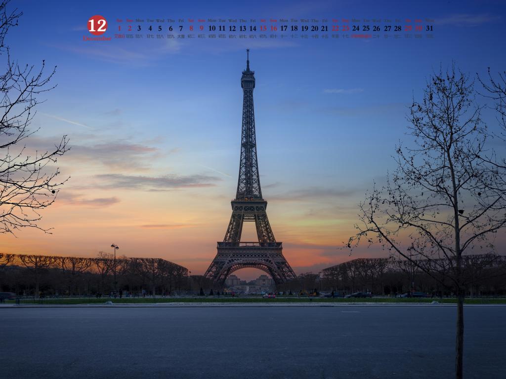 2018年12月犹如巨人的埃菲尔铁塔日历