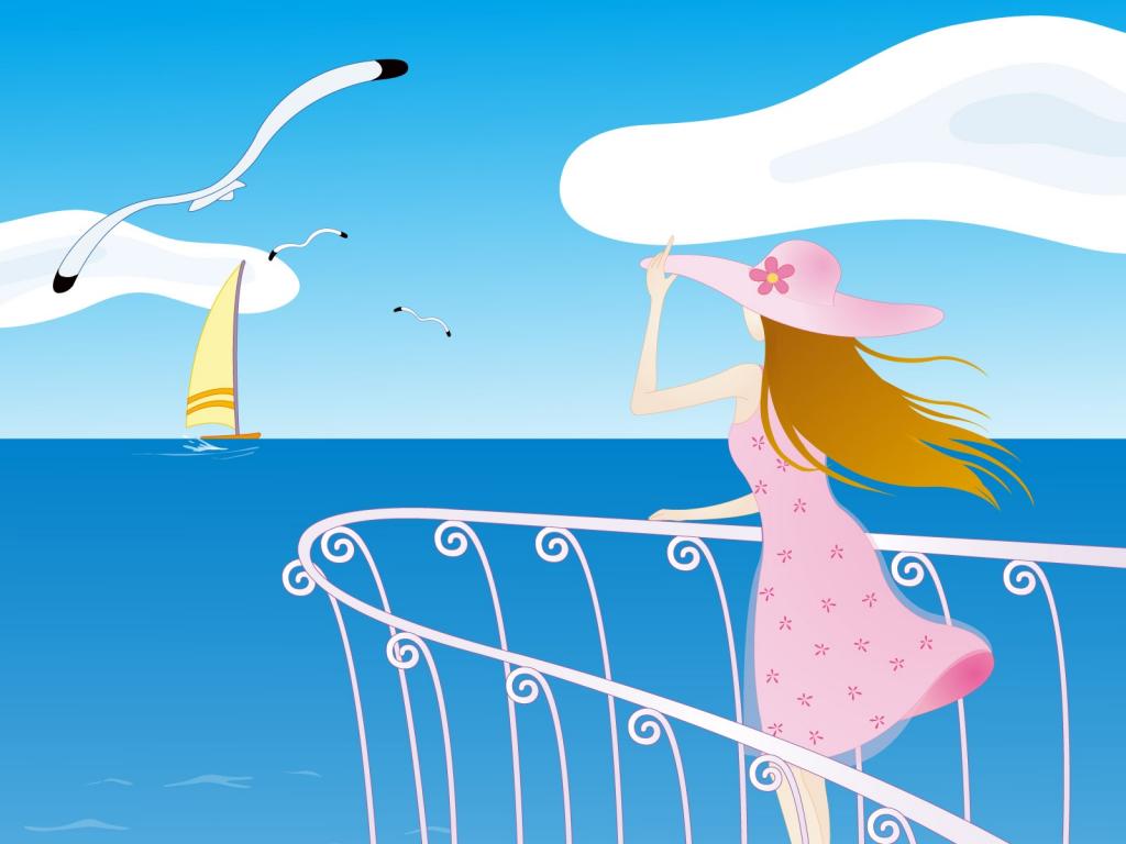 矢量海滩女孩唯美写真