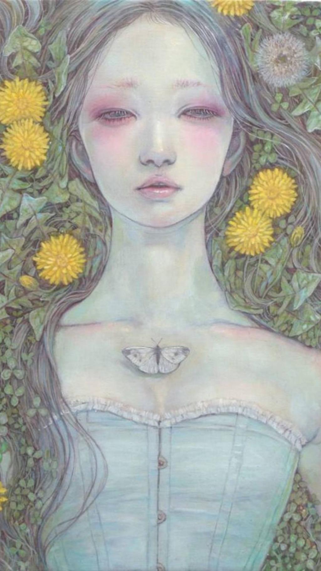 水彩美女人像插画