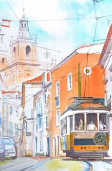 水彩城市风光插画-3