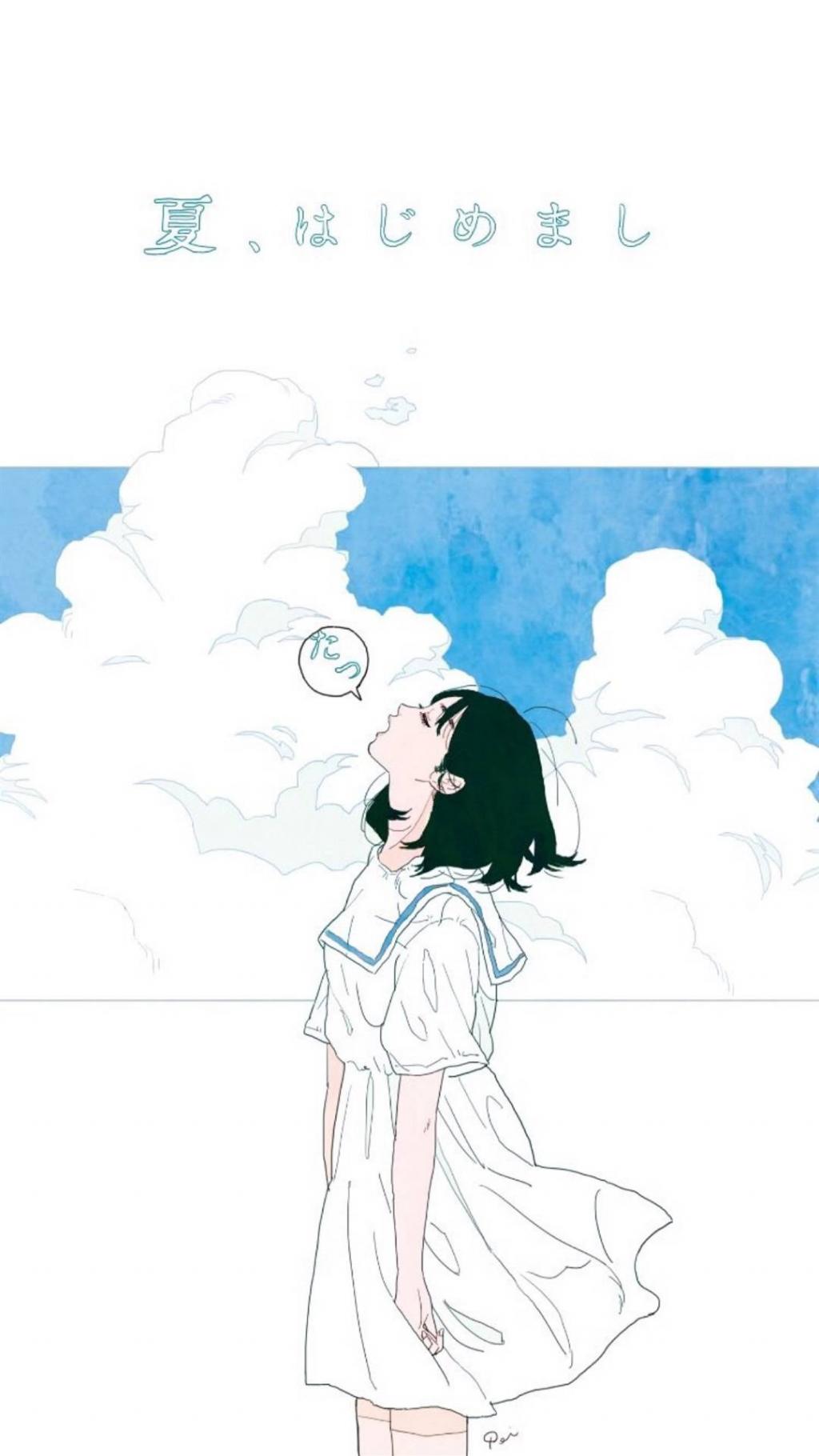 日系蓝色治愈萌妹纸